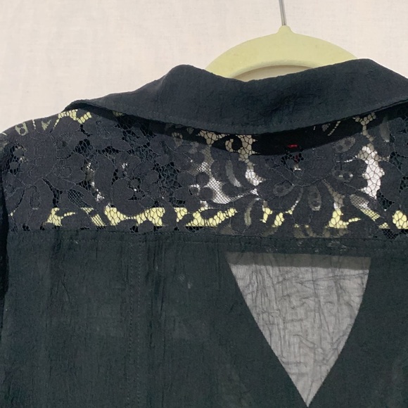 2B Bebe Semi Sheer Lace Panel Long Sleeve Button Down Shirt - Picture 6 of 6